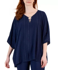 JM Collection Women's Lurex O-Ring Poncho, Created For Macy's -CeCe cloth-shop 22779094 fpx