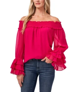 CeCe Smocked Off-The-Shoulder Top