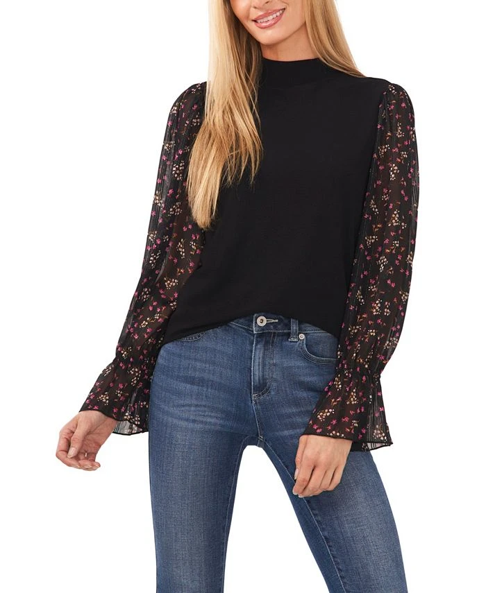 CeCe Women's Mock Neck Printed Clip Dot Top 1 CeCe Women's Mock Neck Printed Clip Dot Top