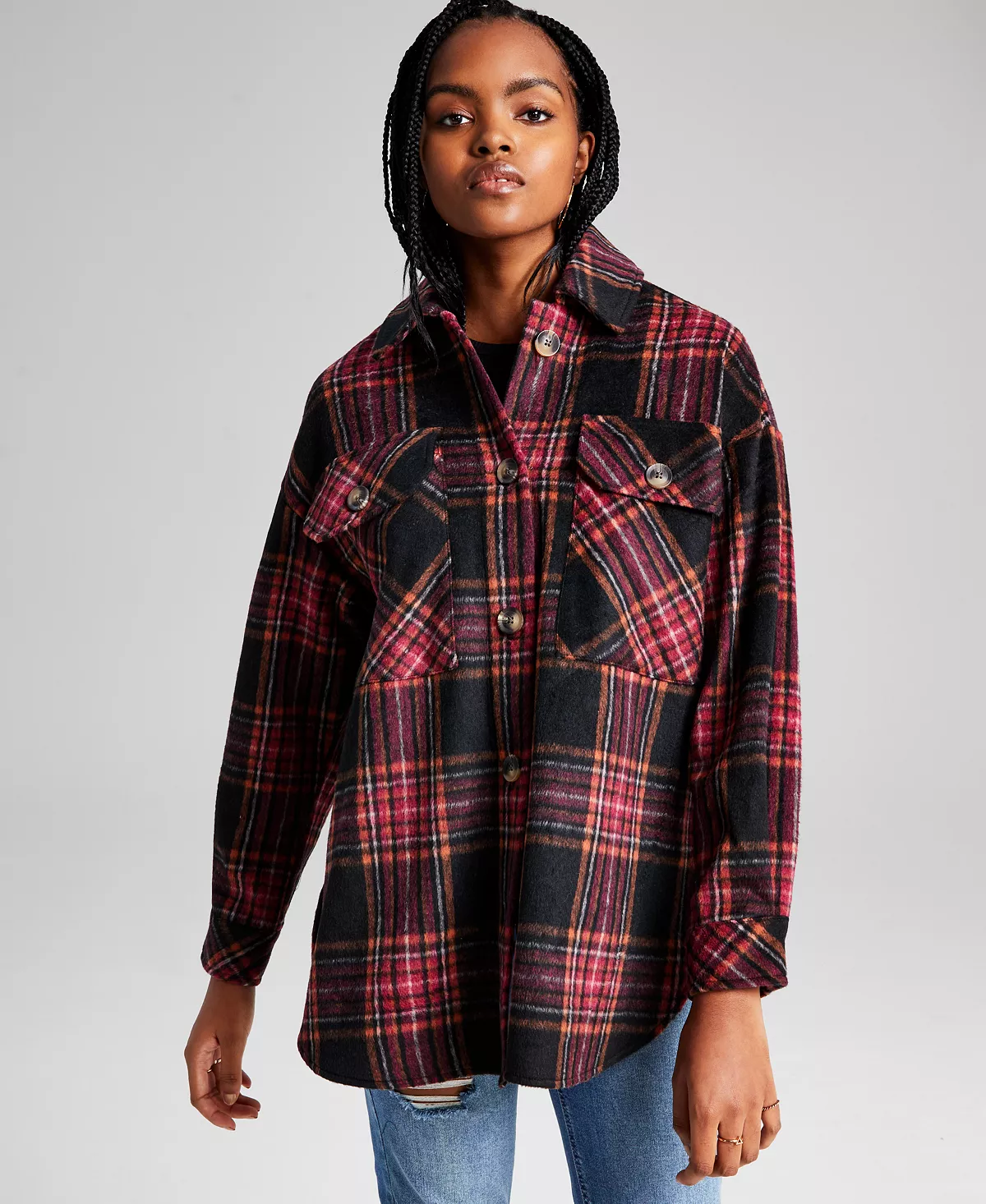 And Now This Women's Oversized Plaid-Print Long-Sleeve Shacket 4 And Now This Women's Oversized Plaid-Print Long-Sleeve Shacket - Image 4