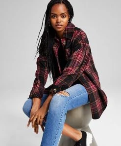 And Now This Women's Oversized Plaid-Print Long-Sleeve Shacket 7 And Now This Women's Oversized Plaid-Print Long-Sleeve Shacket -CeCe cloth-shop 22781339 fpx