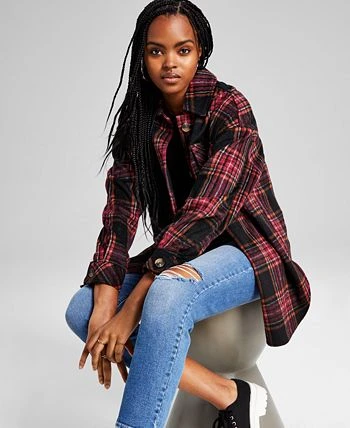 And Now This Women's Oversized Plaid-Print Long-Sleeve Shacket 3 And Now This Women's Oversized Plaid-Print Long-Sleeve Shacket - Image 3
