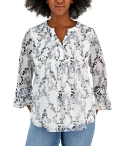 Charter Club Women's Printed Pintuck Top, Created For Macy's