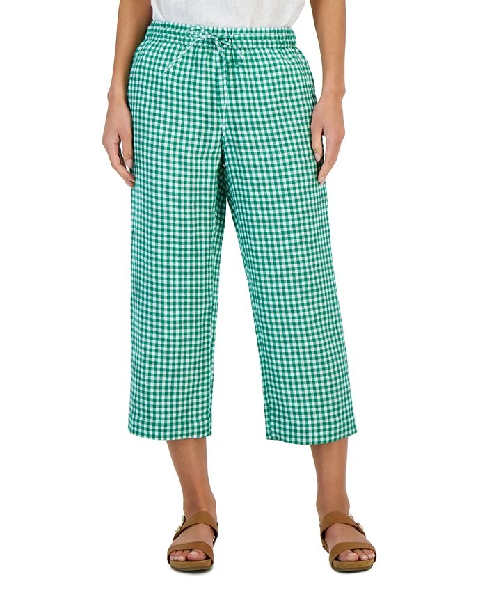 Charter Club Women's Linen Gingham Cropped Pull-On Pants, Created For Macy's 1 Charter Club Women's Linen Gingham Cropped Pull-On Pants, Created For Macy's