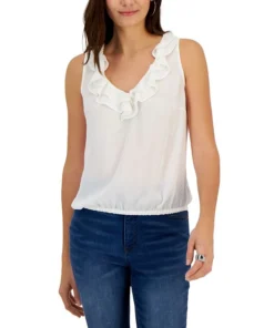 INC International Concepts Women's Ruffle Tiered V-Neck Sleeveless Top, Created For Macy's