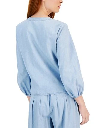 INC International Concepts Women's Chambray Lace-Up Top, Created For Macy's 2 INC International Concepts Women's Chambray Lace-Up Top, Created For Macy's - Image 2
