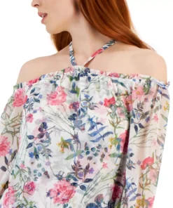 INC International Concepts Women's Floral Print Cold-Shoulder Blouse, Created For Macy's -CeCe cloth-shop 22783470 fpx