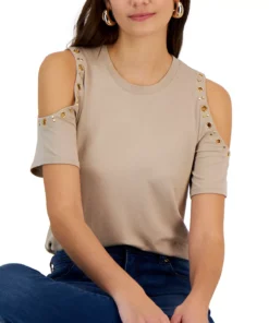 INC International Concepts Women's Grommet Cold-Shoulder Top, Created For Macy's -CeCe cloth-shop 22783706 fpx