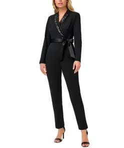 Adrianna Papell Women's Sequined-Collar Tuxedo Jumpsuit