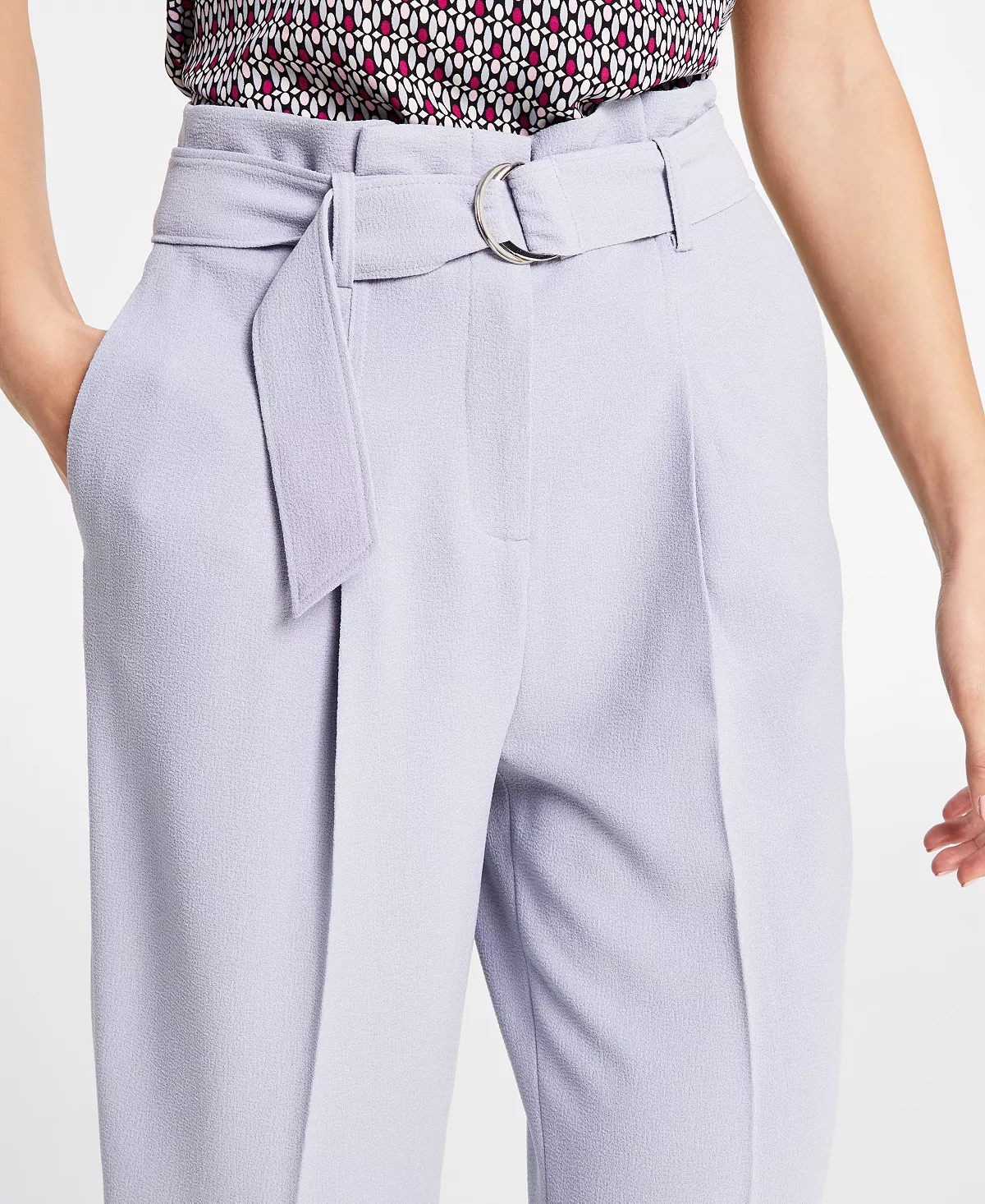 Bar III Women's Belted Textured Crepe Pants, Created For Macy's 4 Bar III Women's Belted Textured Crepe Pants, Created For Macy's - Image 4