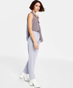 Bar III Women's Belted Textured Crepe Pants, Created For Macy's 7 Bar III Women's Belted Textured Crepe Pants, Created For Macy's -CeCe cloth-shop 22803129 fpx