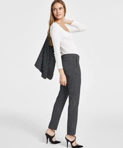 Bar III Women's Mid-Rise Jacquard Ankle Pants, Created For Macy's -CeCe cloth-shop 22803209 fpx