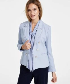 Bar III Women's Faux-Double-Breasted Fringe-Trim Blazer, Created For Macy's