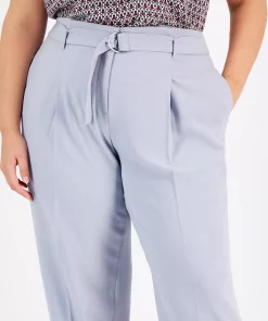 Bar III Plus Size Belted Textured Crepe Pants -CeCe cloth-shop 22803286 fpx