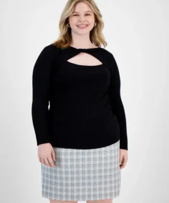 Bar III Plus Size Cut-Out Twist Neck Sweater, Created For Macy's