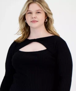 Bar III Plus Size Cut-Out Twist Neck Sweater, Created For Macy's -CeCe cloth-shop 22803333 fpx