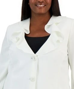 Kasper Plus Size Ruffled Collar Two-Button Blazer -CeCe cloth-shop 22803906 fpx