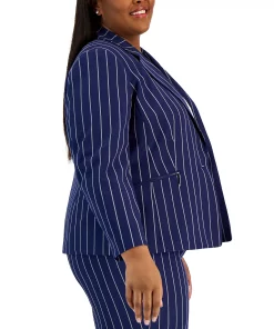 Kasper Plus Size Pinstriped Notched-Collar Single-Button Blazer -CeCe cloth-shop 22803931 fpx