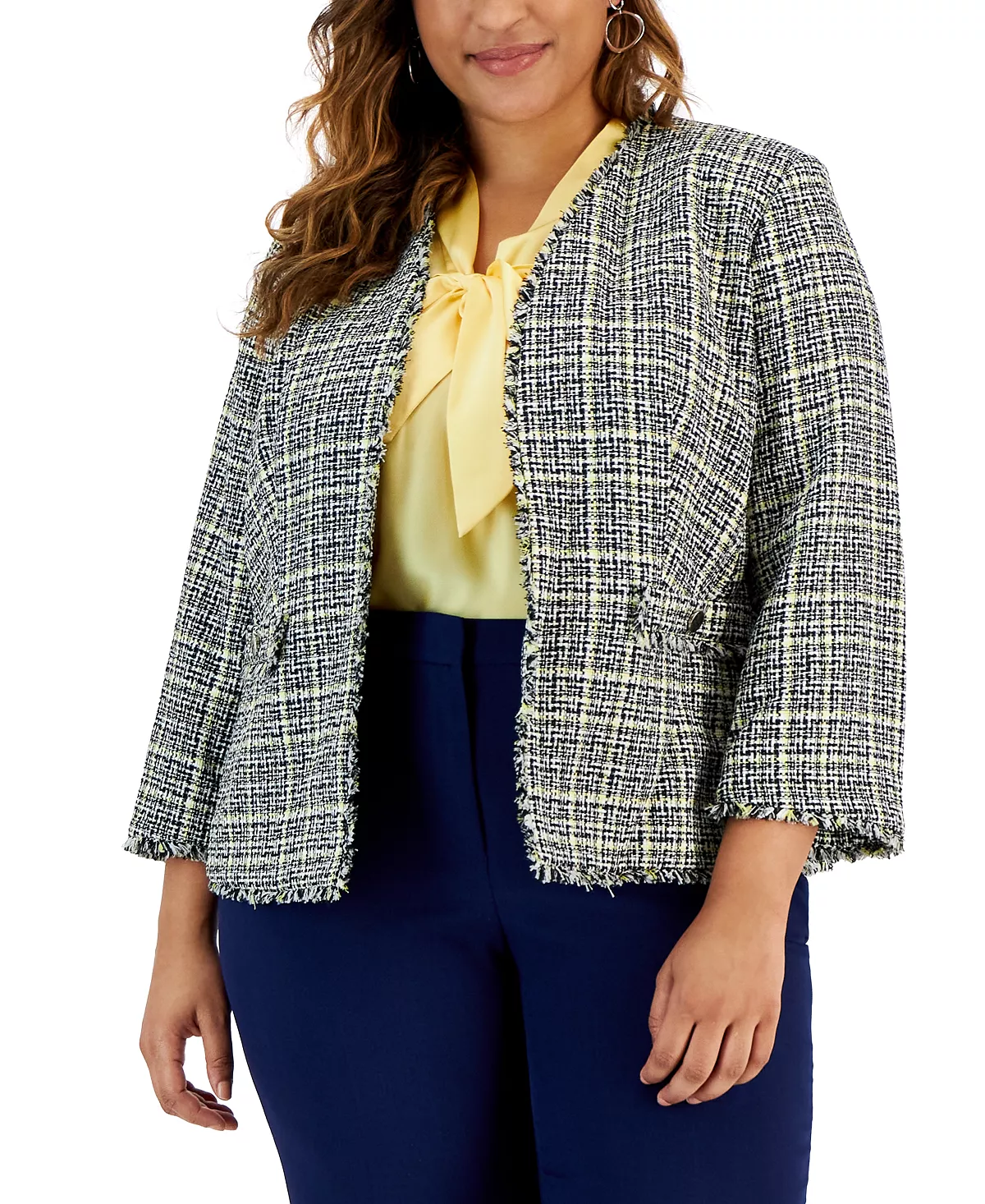 Kasper Plus Size Tweed Fringe-Trim Open-Front Blazer 3 Kasper Plus Size Tweed Fringe-Trim Open-Front Blazer - Image 3