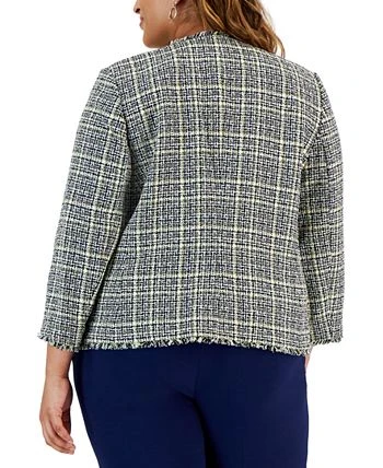 Kasper Plus Size Tweed Fringe-Trim Open-Front Blazer 2 Kasper Plus Size Tweed Fringe-Trim Open-Front Blazer - Image 2