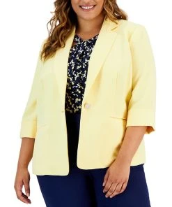 Kasper Plus Size 3/4-Sleeve Single-Button Blazer