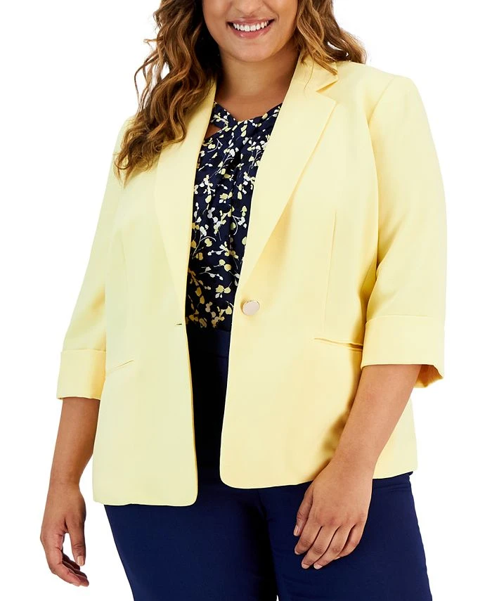 Kasper Plus Size 3/4-Sleeve Single-Button Blazer 1 Kasper Plus Size 3/4-Sleeve Single-Button Blazer