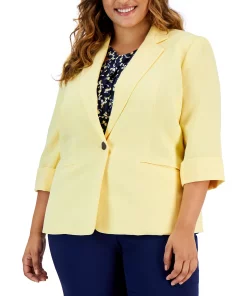 Kasper Plus Size 3/4-Sleeve Single-Button Blazer 6 Kasper Plus Size 3/4-Sleeve Single-Button Blazer -CeCe cloth-shop 22803957 fpx