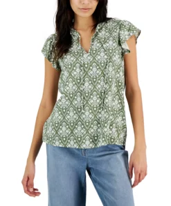 Style & Co Women's Crinkle Gauze Ruffled Sleeve Top, Created For Macy's