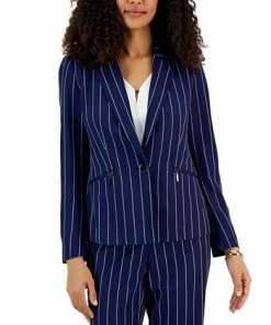 Kasper Women's Pinstriped Zip-Pocket Blazer -CeCe cloth-shop 22813205 fpx