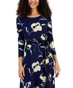 Kasper Women's Floral-Print Midi Fit & Flare Dress -CeCe cloth-shop 22813314 fpx