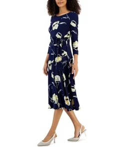 Kasper Women's Floral-Print Midi Fit & Flare Dress -CeCe cloth-shop 22813315 fpx