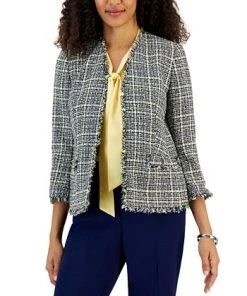 Kasper Women's Tweed 3/4-Sleeve Open-Front Blazer -CeCe cloth-shop 22813366 fpx