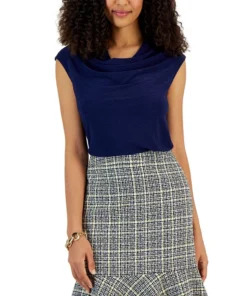 Kasper Women's Textured Cowlneck Cap-Sleeve Top