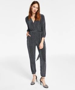 INC International Concepts Metallic Belted Jumpsuit, Created For Macy's