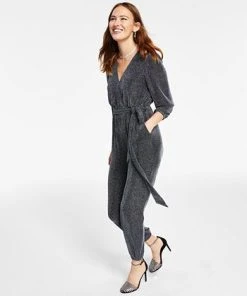 INC International Concepts Metallic Belted Jumpsuit, Created For Macy's 8 INC International Concepts Metallic Belted Jumpsuit, Created For Macy's -CeCe cloth-shop 22813872 fpx