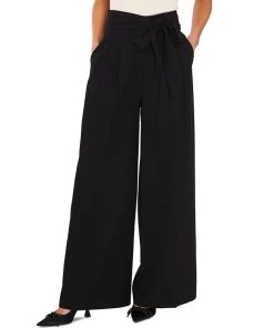 CeCe Women's Tie High-Waist Pleated Wide-Leg Trousers