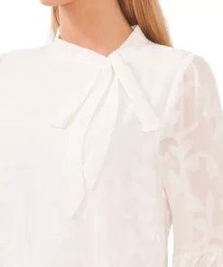 CeCe Women's Clip Jacquard Long-Sleeve Bow Blouse -CeCe cloth-shop 22836257 fpx