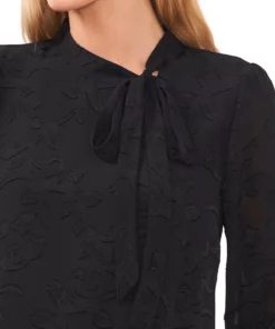 CeCe Women's Clip Jacquard Long-Sleeve Bow Blouse -CeCe cloth-shop 22836268 fpx