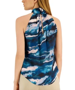Anne Klein Women's Satin Printed Twist-Neck Halter Top -CeCe cloth-shop 22836930 fpx