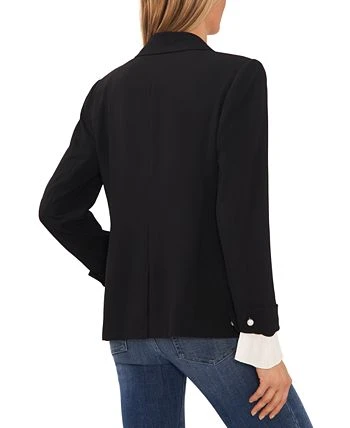 CeCe Women's Notched Collar Contrast Ruffled-Cuff Blazer 2 CeCe Women's Notched Collar Contrast Ruffled-Cuff Blazer - Image 2