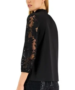 Anne Klein Women's Mixed-Media Lace-Sleeve Top -CeCe cloth-shop 22837365 fpx