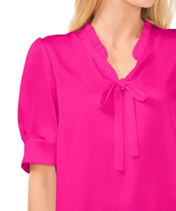 CeCe Women's Tie-Neck Short-Puff-Sleeve Top -CeCe cloth-shop 22850595 fpx