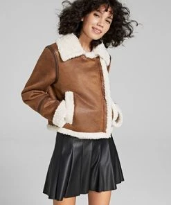 Sam Edelman Women's Faux-Shearling Moto Coat -CeCe cloth-shop 22851271 fpx
