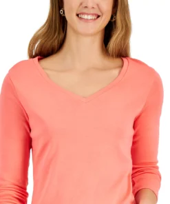 Charter Club Women's Cotton Long-Sleeve V-Neck T-Shirt, Created For Macy's -CeCe cloth-shop 22851287 fpx