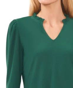 CeCe Women's Solid Puff-Sleeve Split-Neck Top -CeCe cloth-shop 22853142 fpx