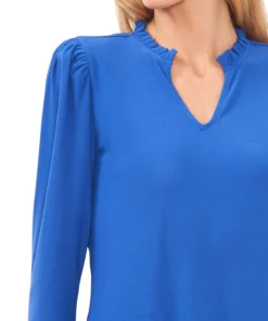 CeCe Women's Solid Puff-Sleeve Split-Neck Top -CeCe cloth-shop 22853176 fpx