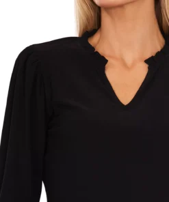CeCe Women's Solid Puff-Sleeve Split-Neck Top -CeCe cloth-shop 22853192 fpx