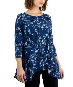 Alfani Printed Asymmetrical Swing Knit Top, Created For Macy's