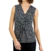 Alfani Women's Printed V-Neck Knot-Front Sleeveless Top, Created For Macy's