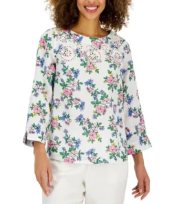 Charter Club Women's Linen Floral-Printed Top, Created For Macy's